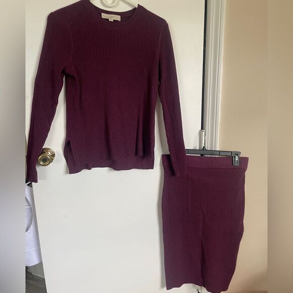 LOFT Dresses & Skirts - LOFT Purple Crew Neck Sweater and Skirt Set Lightweight Knit - Petite - NWT.